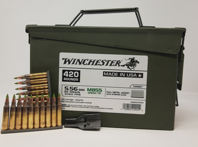 Winchester 5.56mm Ammunition WM855420CS M855Green Tip 62 Grain Full Metal Jacket Stripper Clips CAN 420 Rounds