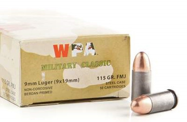 Wolf 9mm Ammunition Military Classic 115 Grain Full Metal Jacket 50 rounds