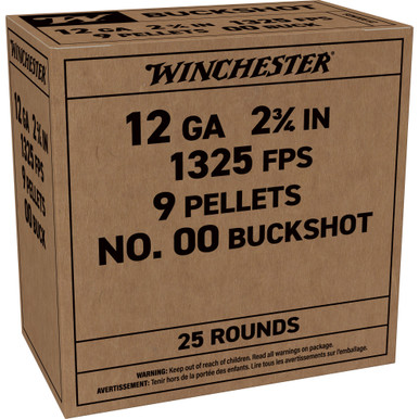Winchester Ammunition Service Grade 12 Gauge 2.75" 00 Buck Buckshot 9 Pellets - 25 Round Box