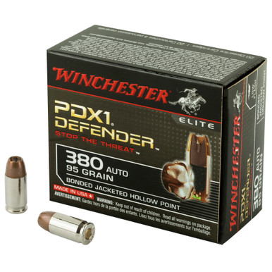 Winchester Ammunition Defender Supreme Elite 380ACP 95 Grain Bonded Jacketed Hollow Point PDX1 - 20 Round Box
