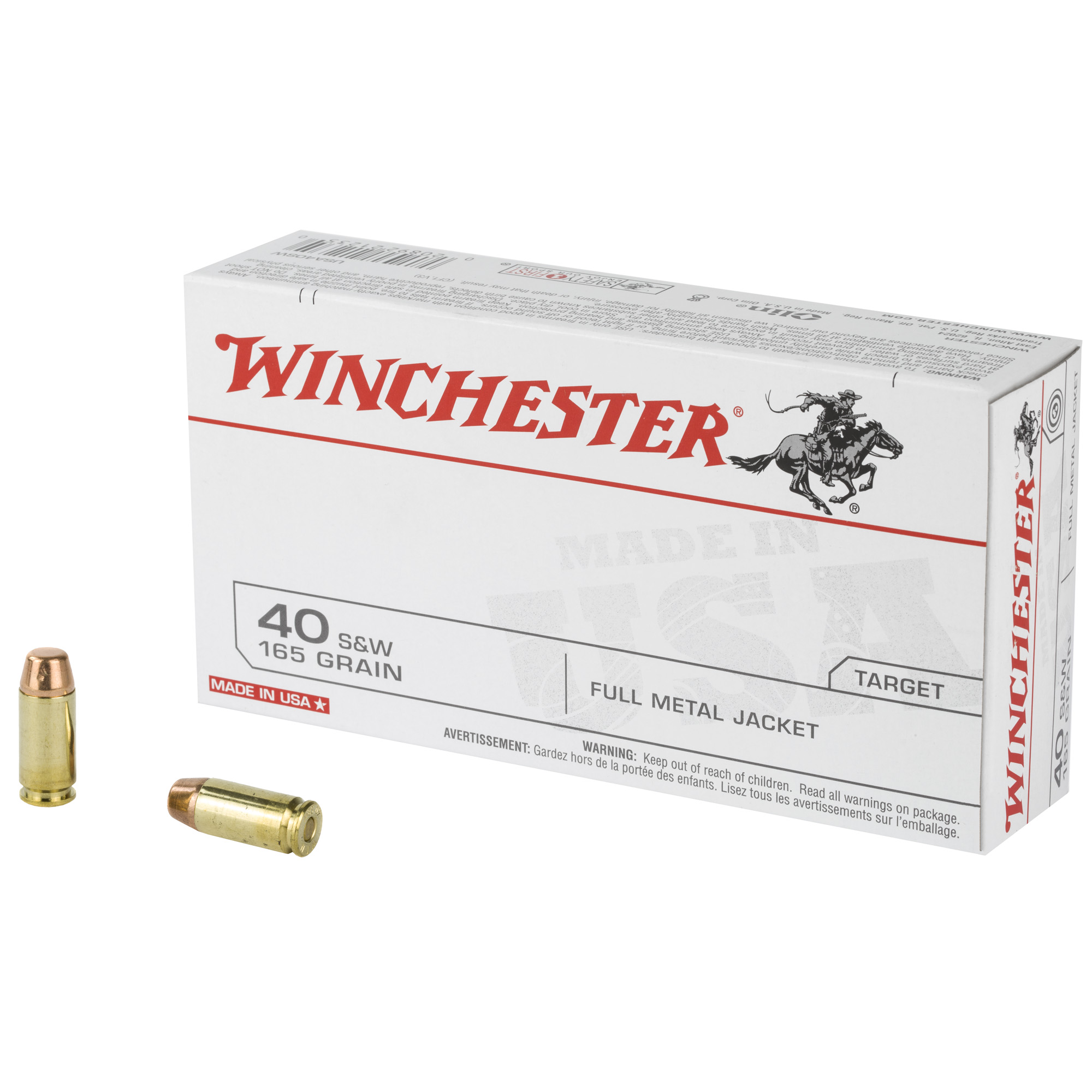 Winchester USA 40 S&W Ammo 165 grain FMJ Case of 500 Rounds USA40SW