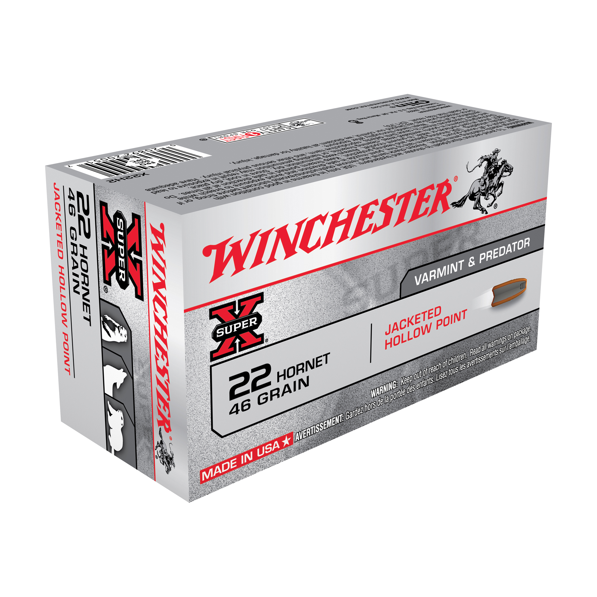 Winchester Super-X 22 Hornet 46 grain Jacketed Hollow Point Box of 50 Rounds X22H2