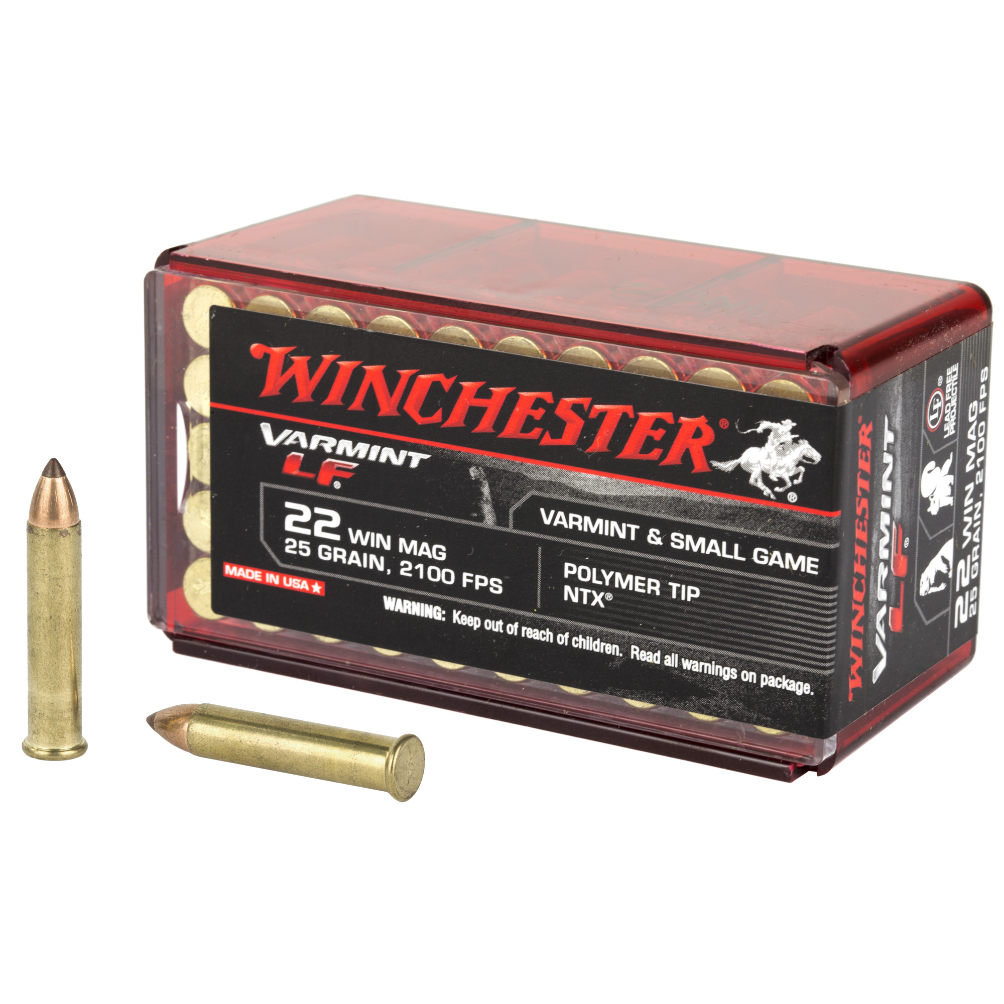Winchester Varmint Lead Free 22 Win Mag Ammo 25 grain Polymer Tip Box of 50 Rounds X22MHLF