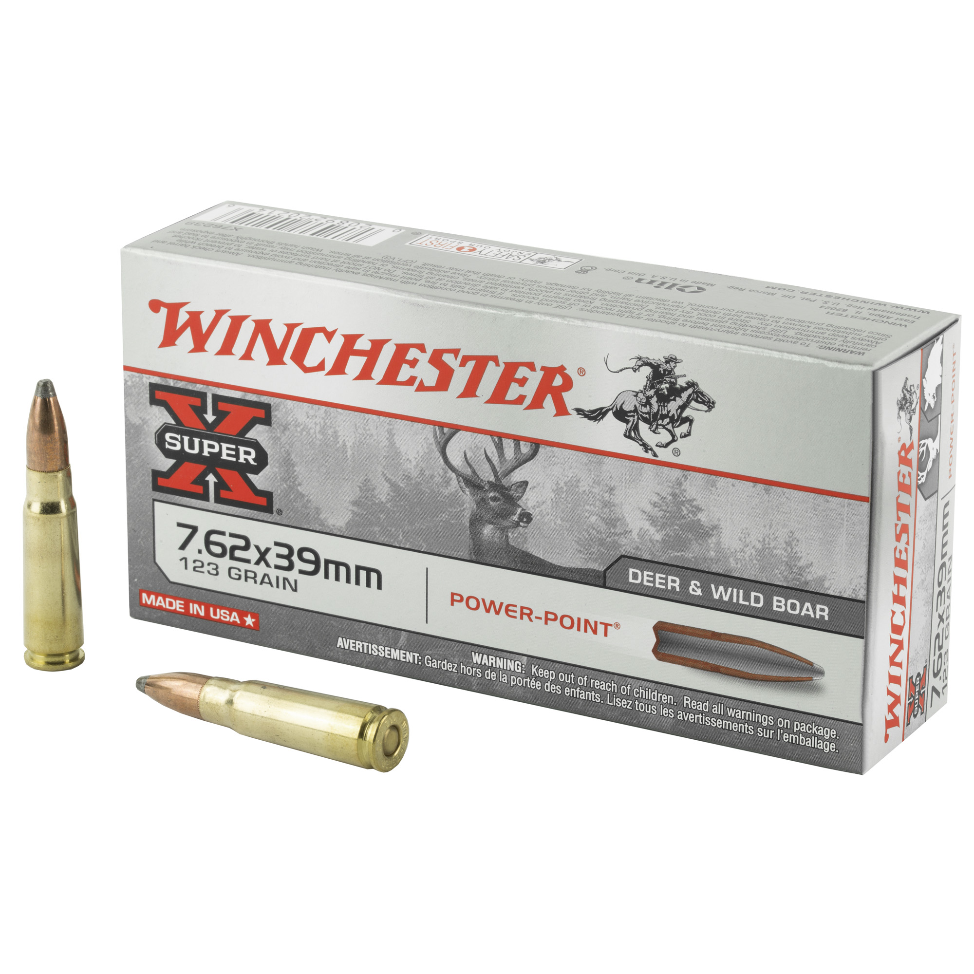 Winchester Super X 7.62x39 123 grain Power Point Case of 200 Rounds Bulk Ammo X76239