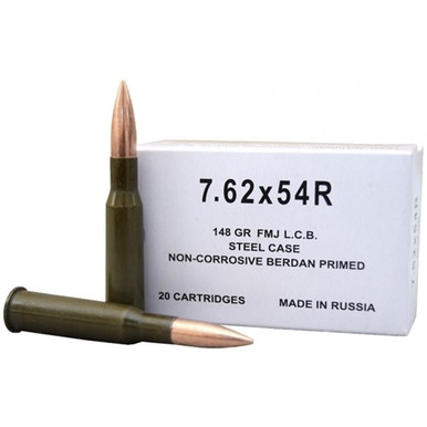 Wolf 7.62x54R Ammunition WOLF76254R148 148 Grain Full Metal Jacket 20 Rounds