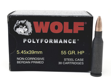 Wolf 5.45x39mm Ammunition WPA Polyformance 55 Grain Hollow Point Case of 750 Rounds