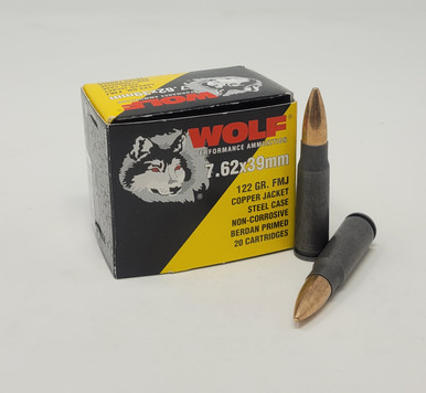 Wolf Performance 7.62x39mm Ammunition WPA76239FMJ122 122 Grain Copper Full Metal Jacket 20 Rounds