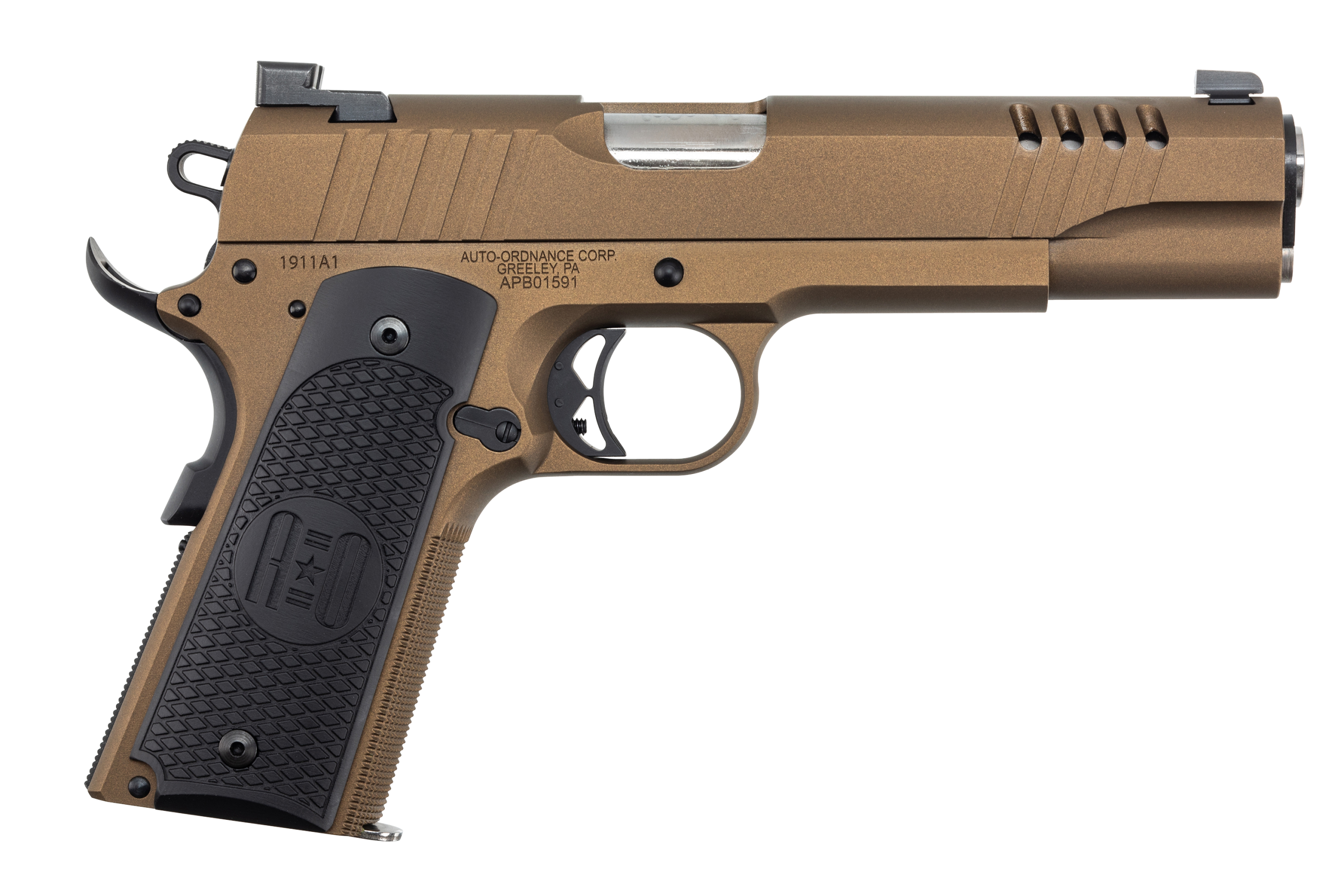 Kahr 1911 Pistol 1911TCAC10, 45 ACP, 5in, Armor Black Cerakote Engraved Aluminum Grips, Burnt Bronze Cerakote Finish, 7 Rds