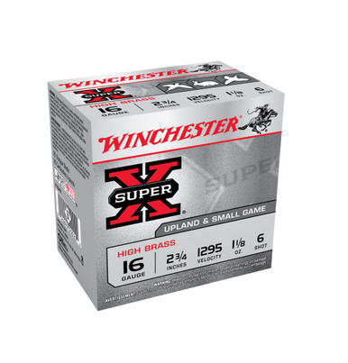 Winchester 16 Gauge Ammunition Super-X High Brass X16H6 2-3/4" 1-1/8oz #6 1295fps 25 rounds