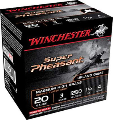 Winchester 20 Gauge Ammunition Super Pheasant Plated HV X203PH4 3" 1-1/4oz 4 shot 1250fps 25 rounds