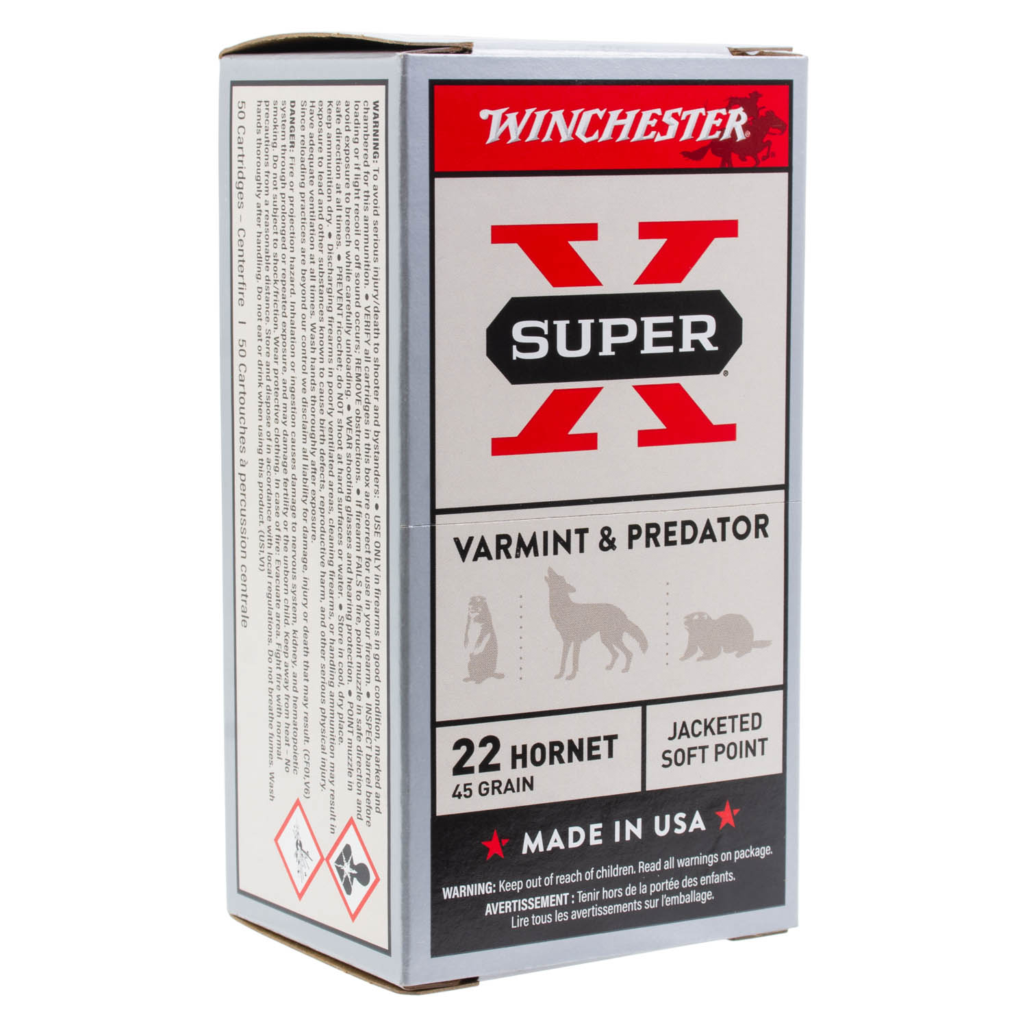 Winchester Super-X 22 Hornet 45gr. JSP Ammunition, 50 Round Box