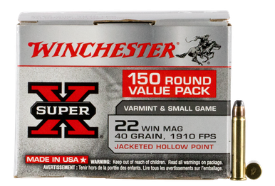 Winchester 22 WMR Ammunition Super-X X22MH 40 Grain Jacketed Hollow Point Bulk Pack of 150 Rounds