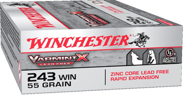 Winchester 243 Win Ammunition X243PLF 55 Grain Zinc Core Lead Free Rapid Expansion 20 Rounds
