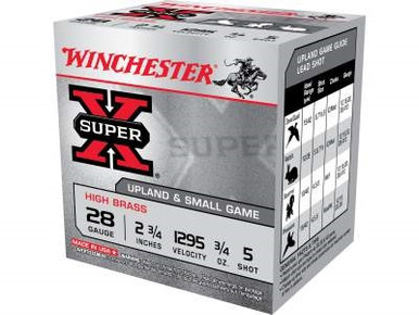 Winchester 28 Gauge Ammunition X285 Super-X High Brass 2-3/4" 3/4 oz 5 shot 1295fps 25 rounds