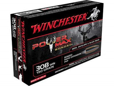 Winchester 308 Win Ammunition Power Max Bonded X3085BP 150 Grain Bonded Rapid Expansion Hollow Point 20 rounds