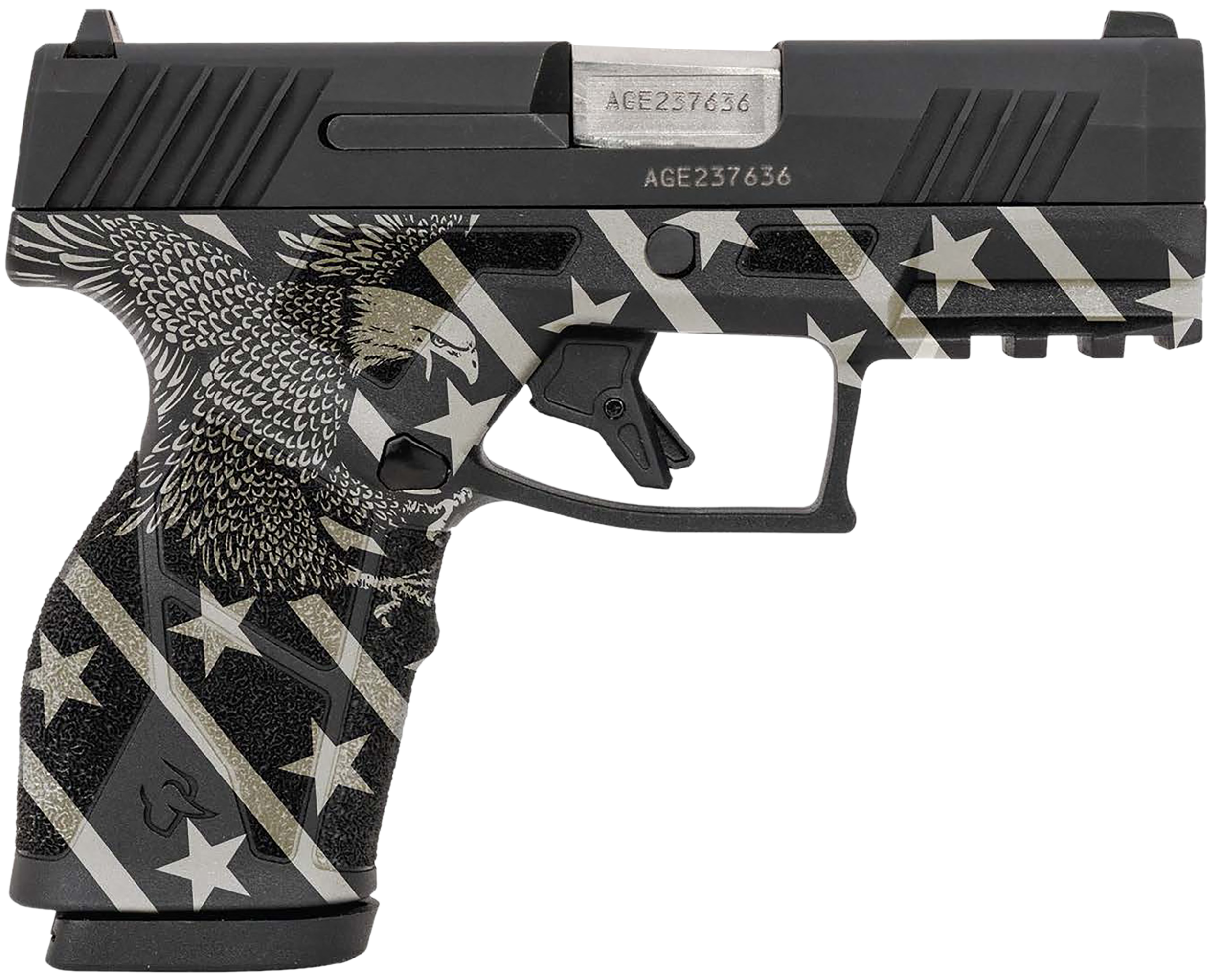 Taurus GX2 Pistol 1-GX2931-EN1, 9mm Luger, 3.38in, Black w/Eagle, Stars & Stripes Finish, 13 Rds