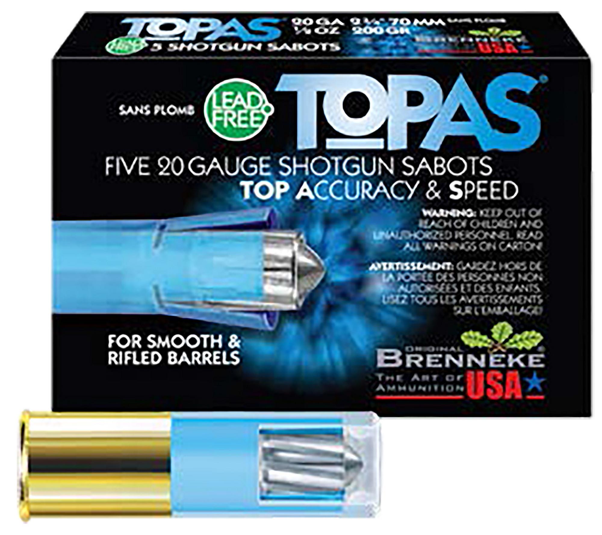 Brenneke TOPAS Shotshells SL202TOPN, 20 Gauge, 2-3/4", 1/2 oz, 1903 fps, Sabot Slug, 5 Rds/box