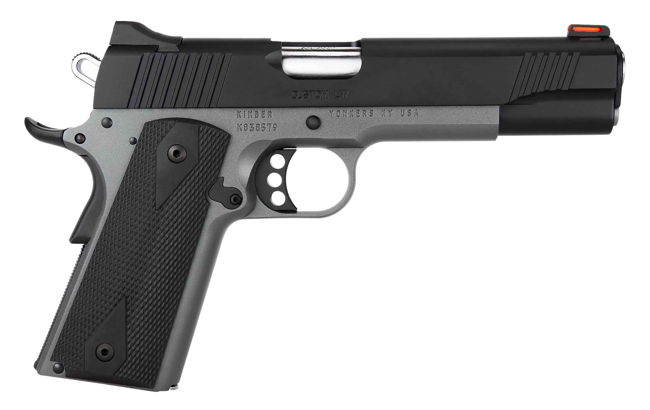 Kimber Custom LW Shadow Ghost *CA Compliant Pistol 3700693CAB, 45 ACP, 5in, Black Double-Diamond Checkered Rubber, KimPro Gray Finish, 7 Rds