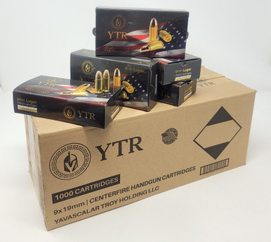 YTR 9mm Luger Ammunition YTR9MMFMJCASE 124 Grain FMJ Case 1000 Rounds