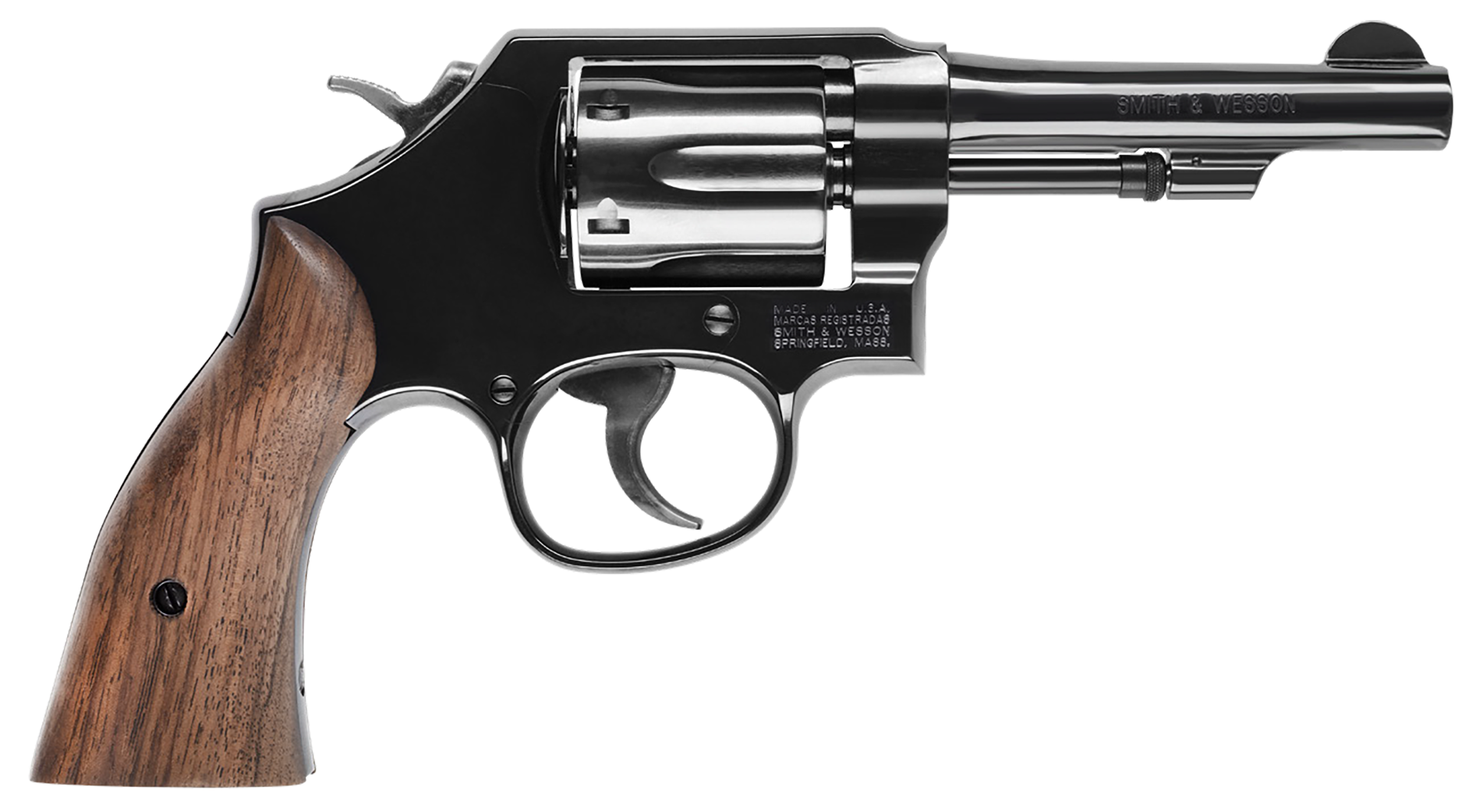 Smith and Wesson Model 10 Revolver 14074, 38 Special +P, 4", Walnut Grips, Blued Finish, 6rd