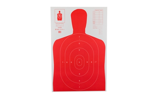 Action Target Qualification High Visibility Fluorescent Silhouette Paper 23" x 35" Red/White 100 Per Box B-27E-RD-100