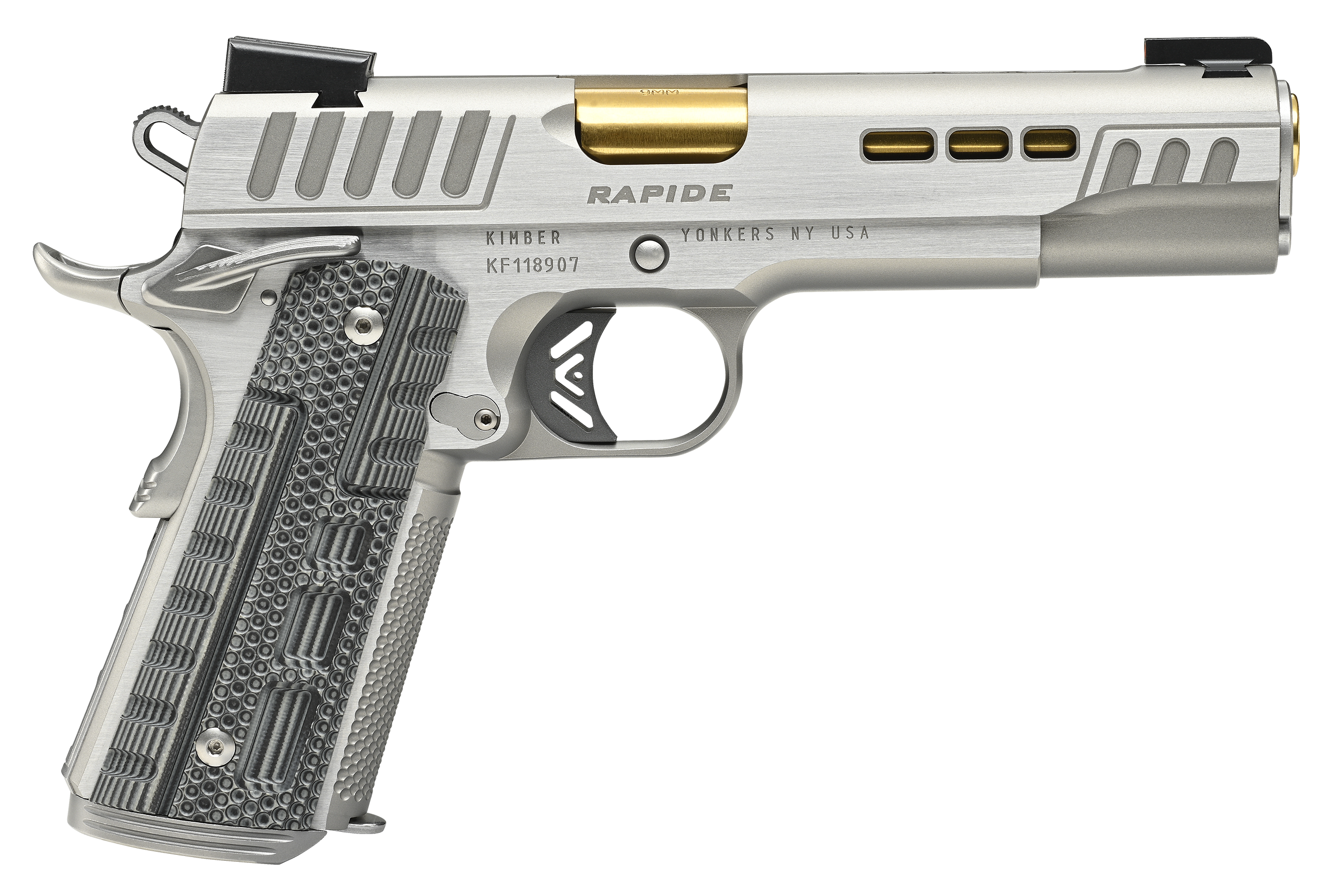 Kimber Rapide Dawn Pistol 3000424, 1911-Style, 5in, Black & Gray G10 Grips, Stainless Finish, 8 Rds