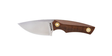 WOOX Bad Boy Fixed Blade Knife - 2.75" D2 Steel Drop Point Blade, American Walnut Handle, Brown Leather Sheath