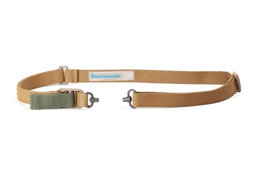 Blue Force Gear Vickers, 2 Point Combat Sling, Push Button Swivels, 54" with Adjuster Tightened, Coyote, 1.00" Webbing VCAS-PB-125-AA-CB