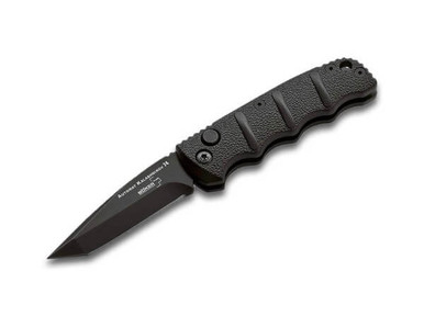Boker Kalashnikov 74 Mini Auto Black Tanto - 2.52" D2 Black Tanto Blade, Black Aluminum Handles