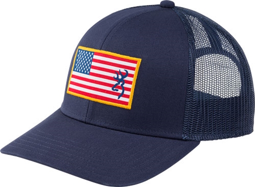 BROWNING CAP GLORY MESH SNAP BACK AMER FLAG PATCH BLUE OSFM 308396651