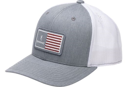 BROWNING CAP MUSTANG 110 MESH BACK REC FLAG PATCH GRAY 308036691