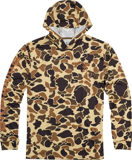 Browning Hooded Long Sleeve Tech Shirt Vintage Tan Camo 2XL 3010861205