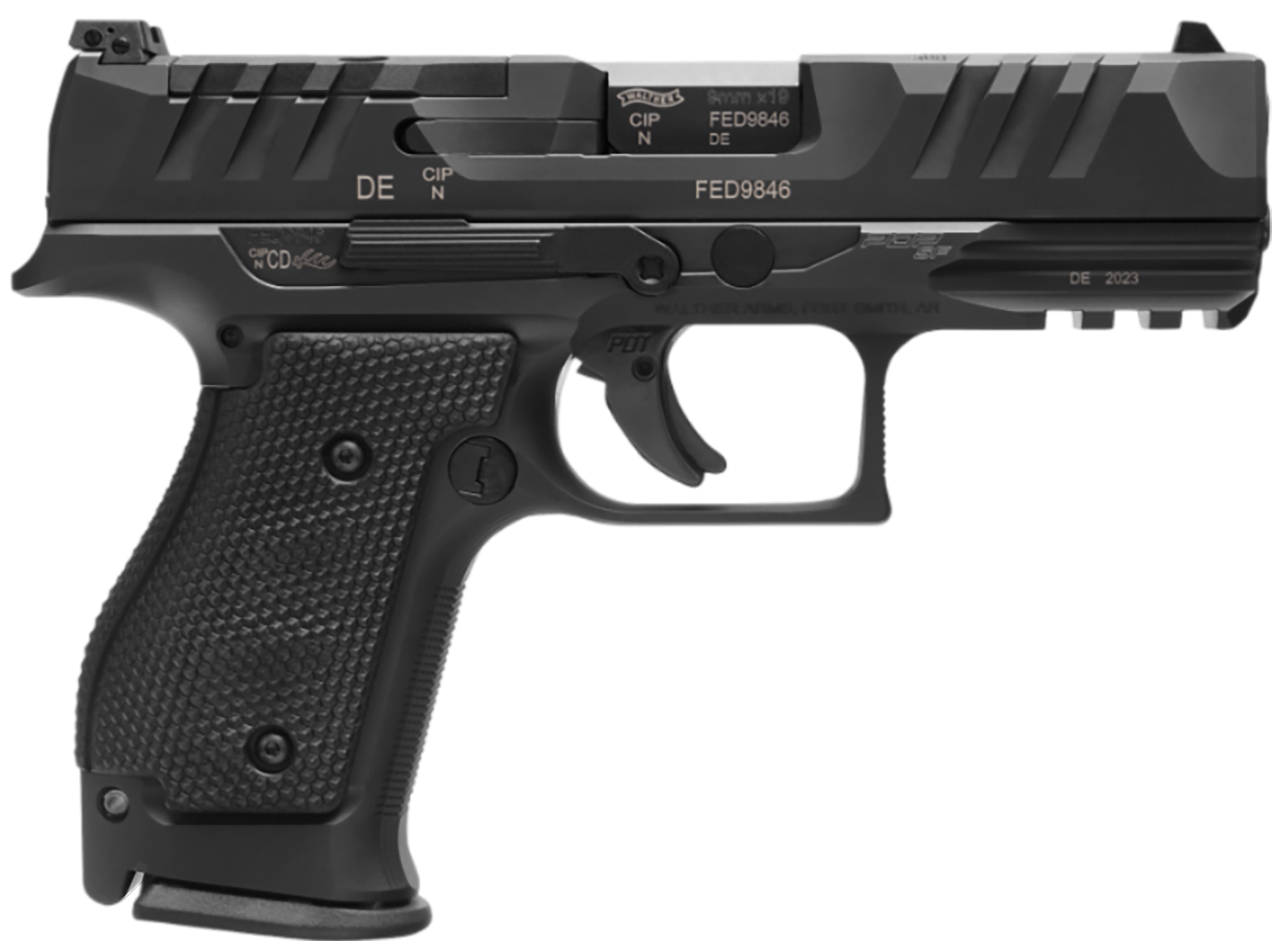 Walther PDP Steel Frame Optic Ready Pistol 2880016, 9mm Luger, 4in, Textured Wraparound, Black Finish, 10 Rds