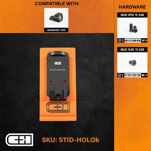 C&H Precision V4, Optic Mounting Plate, For Staccato Duo to Holosun 407K/507K, Anodized Finish, Black STID-HOLOK