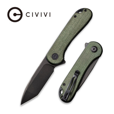 CIVIVI Knives C907T-E Elementum Liner Lock Flipper Knife - 2.96" D2 Black Stonewashed Blade, Green Micarta Handles, Liner Lock