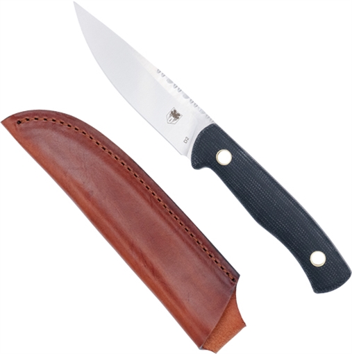 COBRATEC KOONSMAN 4" FIXED BLD BLACK D2 W/LEATHER SHEATH CTKMNBLK