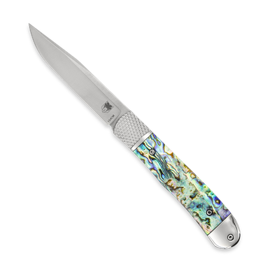 Cobratec Knives Trapper Hidden Release AUTO Folding Knife - 3.125" 154CM Stainless Steel Blade, Abalone Handles, Pocket Clip