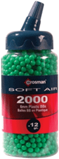 CROSMAN SOFTAIR 6MM PLASTIC BB'S 2000 COUNT JAR WITH SPOUT U-SAP2000