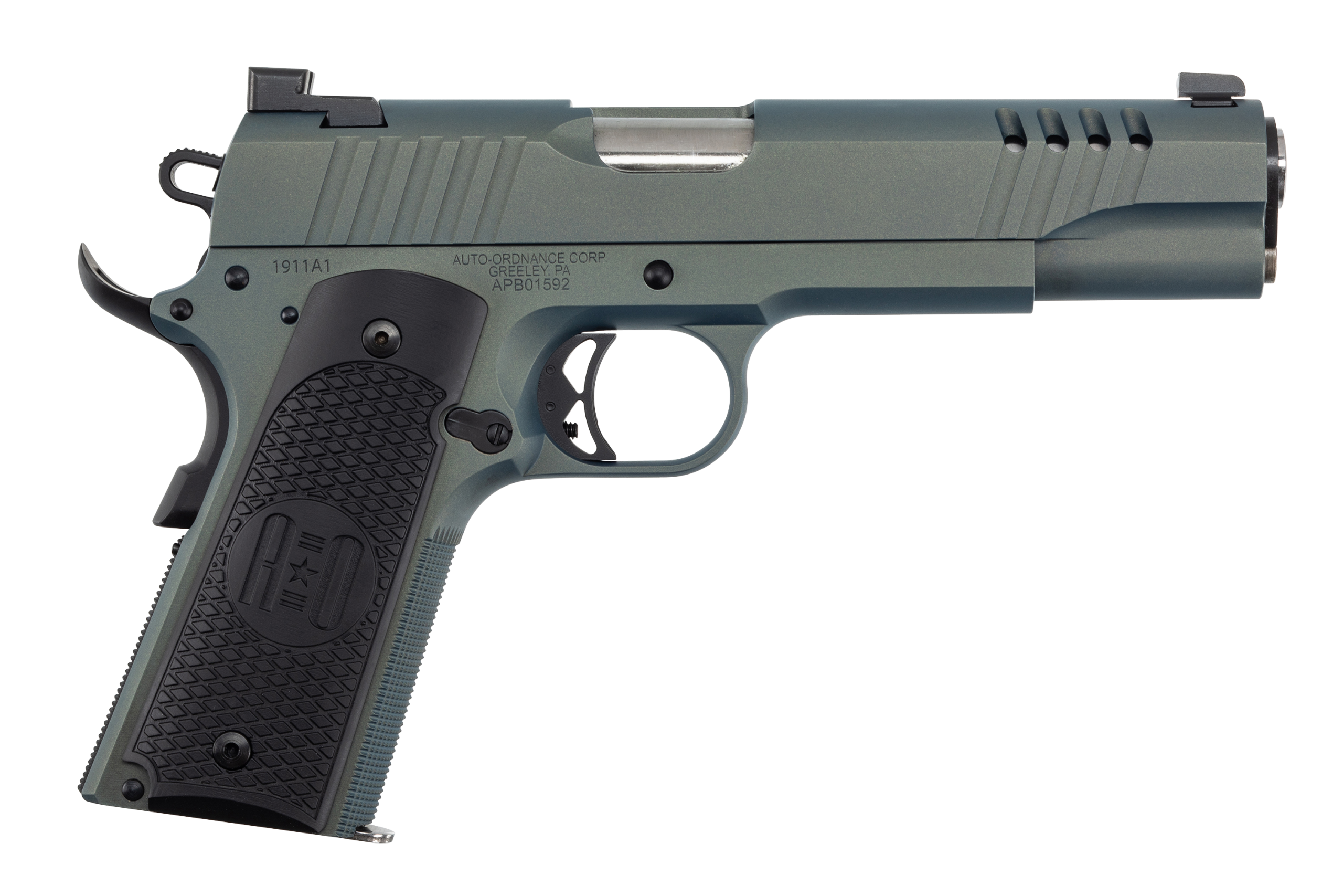 Kahr 1911 Pistol 1911TCAC7, 45 ACP, 5in, Armor Black Cerakote Engraved Aluminum Grips, Northern Lights Cerakote Finish, 7 Rds
