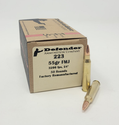 Defender 223 Rem Ammunition DEF22355 55 Grain Full Metal Jacket REMAN 50 Rounds