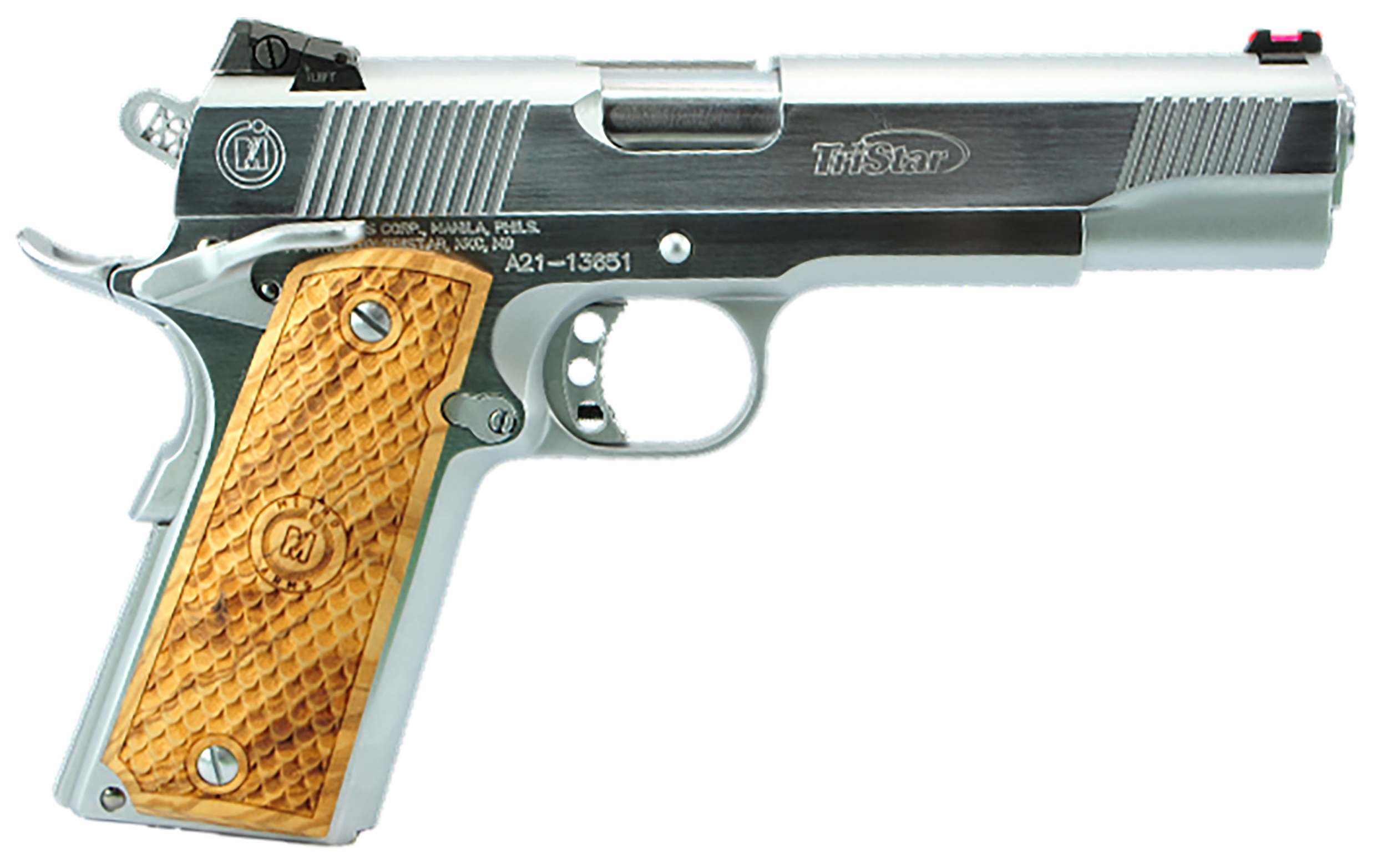 Tri-Star American Classic Trophy 1911 Pistol 85635, 45 ACP, 5in, Wood Grips, Chrome Finish, 8 Rds