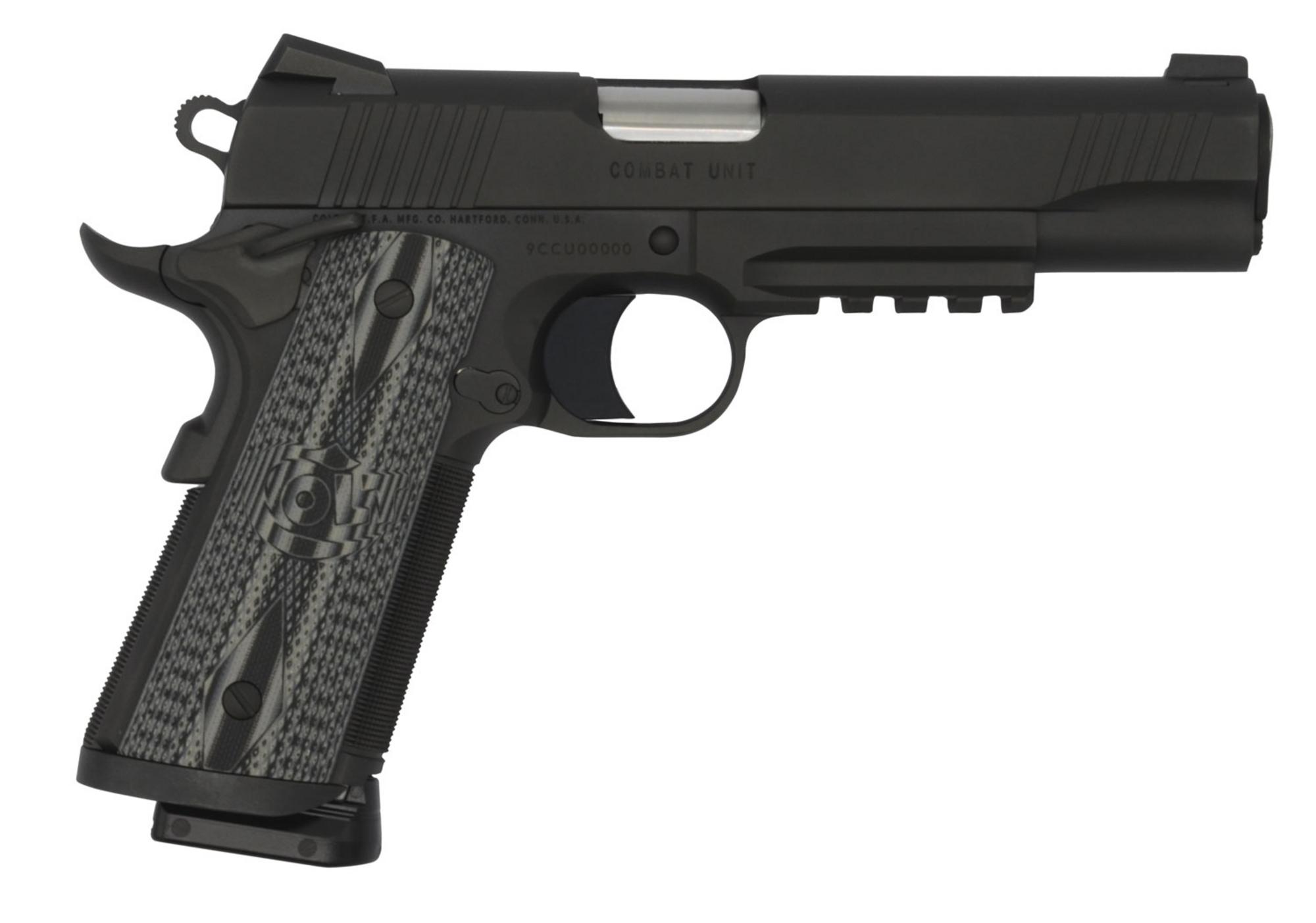 Colt 1911 Government CCU Rail Pistol O1082RGCCU, 9mm Luger, 5", Black Scalloped G10 Grips, Matte Black DLC Finish, 9 Rds