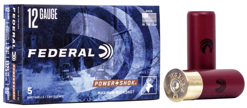 Federal Power Shok Buckshot 12ga 2-3/4″ 9-Pellets 00 Buck 5rd Box #F127 00