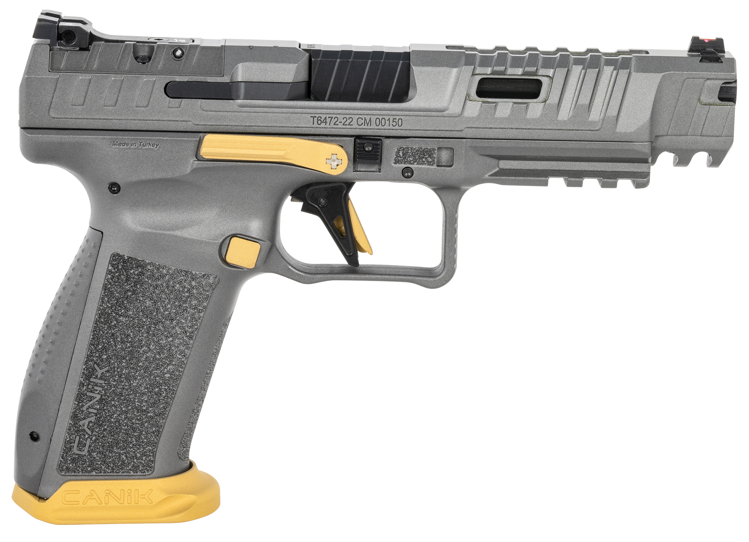 Canik SFX Rival Full Size Pistol HG6610TN, 9mm, 5", Textured Grips, Rival Gray w/Gold Accents, Ported Slide, Optic Ready, 18 Rds
