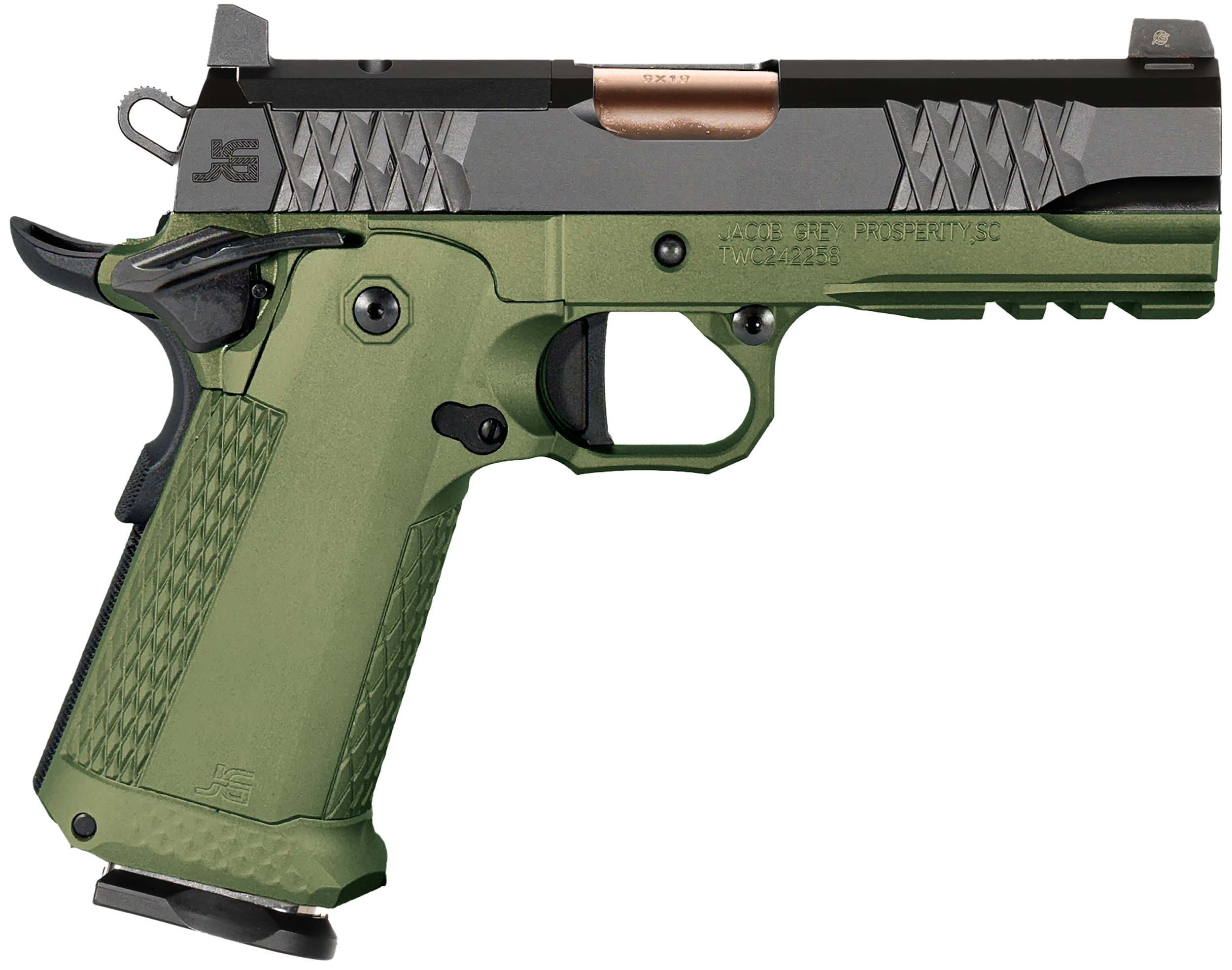 Jacob Grey TWC9 Optic Ready Pistol TWC9EDG, 9mm Luger, 4.25in, Duty Green Finish, 17 Rds