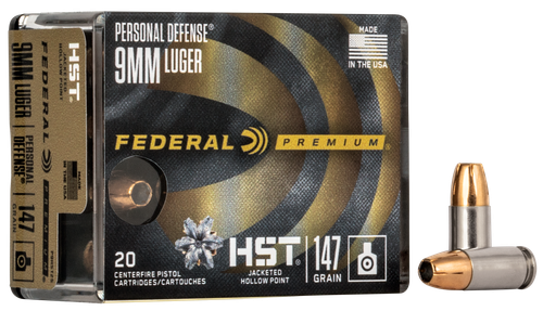 Federal Personal Defense 9mm 147gr, Jacketed Hollow Point, 20rd Box