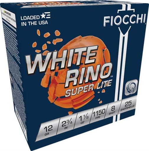 FIOCCHI WHITE RINO 12GA 2.75" 1-1/8OZ #8 1150FPS 250RD CASE 12WRSL8