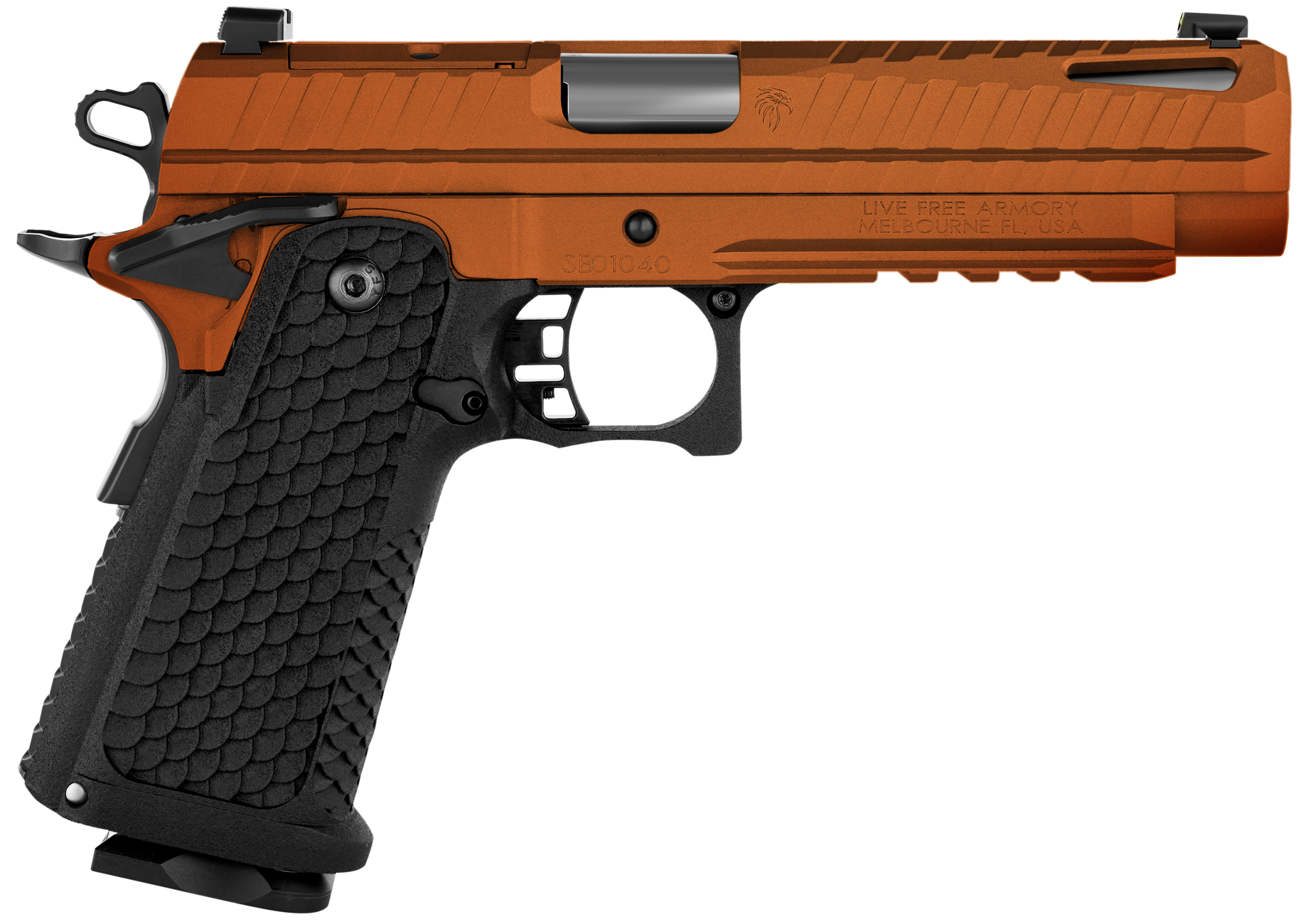 LIVE FREE ARMORY Apollo 11 Optic Ready Pistol LFAPF01204IC, 9mm Luger, 4.90in, Aggressive Texture, Elite Copper FX Cerakote Finish, 17 Rds