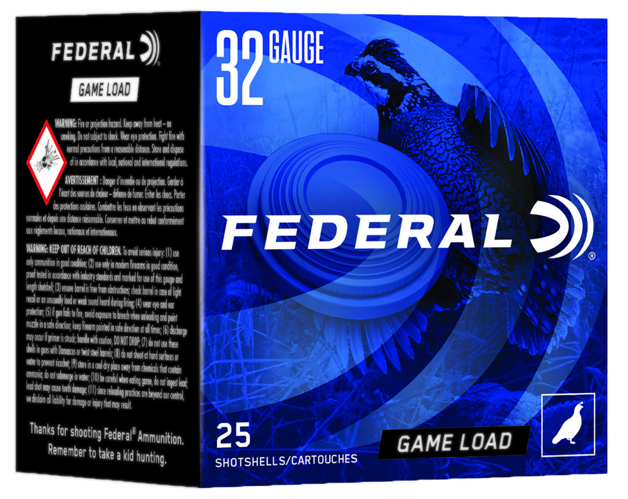 Federal Game-Shok Heavy Field Shotshells N1328, 32 Gauge, 2-1/2", 1/2 oz, 1260 fps, #8 Lead , 25 Rds/box