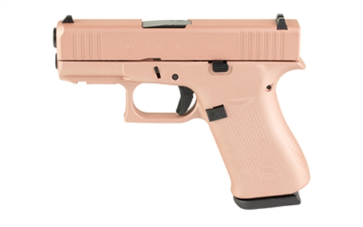 GLOCK 43X, Striker Fired, Semi-automatic, Polymer Frame Pistol, Sub-Compact, 9MM, 3.41" Barrel, Custom Rose Gold Cerakote Finish by Skydas, Fixed Sights, 10 Rounds, 2 Magazines UX4350204FRN-RG